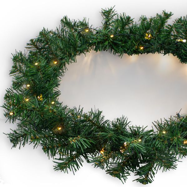 Ghirlanda Natalizia Da Esterno Con Luci Fiabesche - 270 Cm / 35 Led - Ghirlanda Artificiale Di Abete Bianco Caldo Illuminata Con Timer A Batteria-image