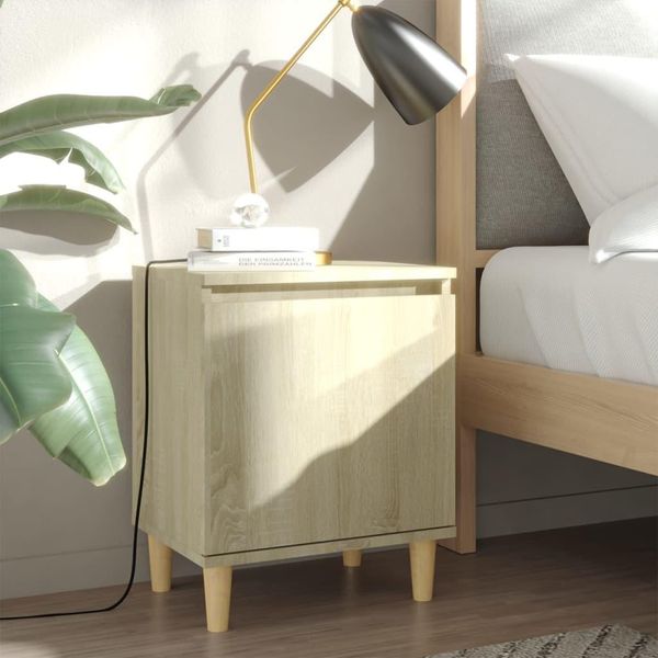 Comodini 2 Pezzi Gambe In Legno Massiccio Rovere Sonoma 40X30X50Cm-image