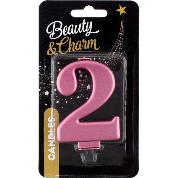 Candela B & C Numero 2, Rosa-Oro Metallizzato 8 Cm-image