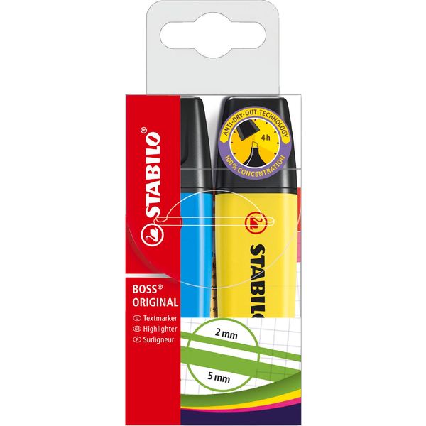 Stabilo Boss 70 Confezione Da 2 Evidenziatori - Linea Da 2 A 5 Mm - Ricaricabile - Inchiostro A Base D'acqua - Colori Assortiti-image