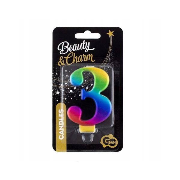 Candela Di Compleanno Godan Numero 3, 8 Cm, Colori Arcobaleno-image