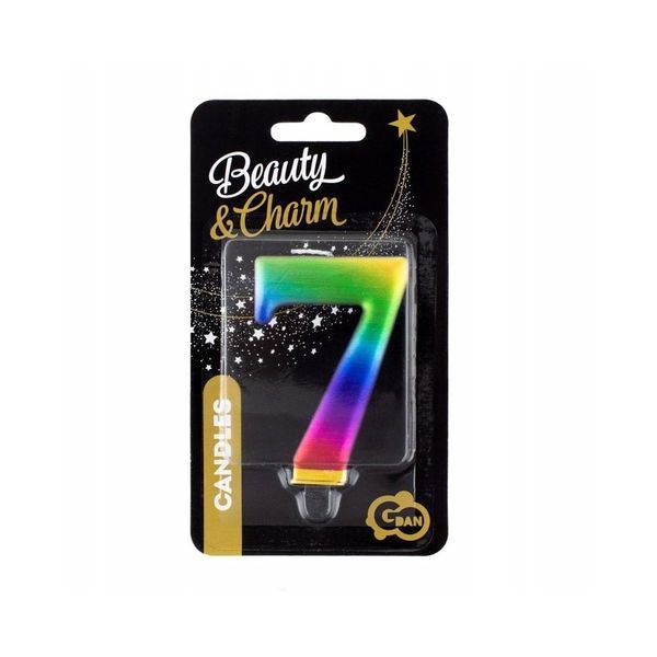 Candela Di Compleanno Godan Numero 7, 8 Cm, Colori Arcobaleno-image