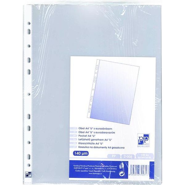 Karton P+P Manica Appesa "U"" Pp Liscio A4 150 Mic Trasparente/ 100 Pz"-image