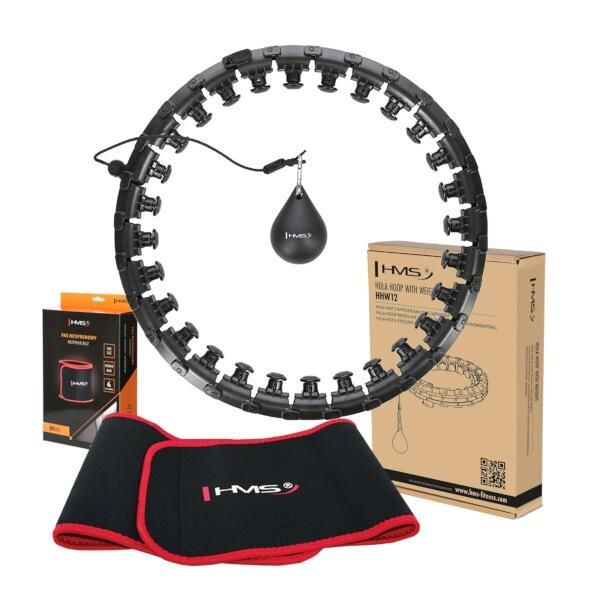 Hms HHW12 Plus Size Set Per Massaggio Con Hula Hoop, Pesi E Cintura Dimagrante BR163 Nero-image
