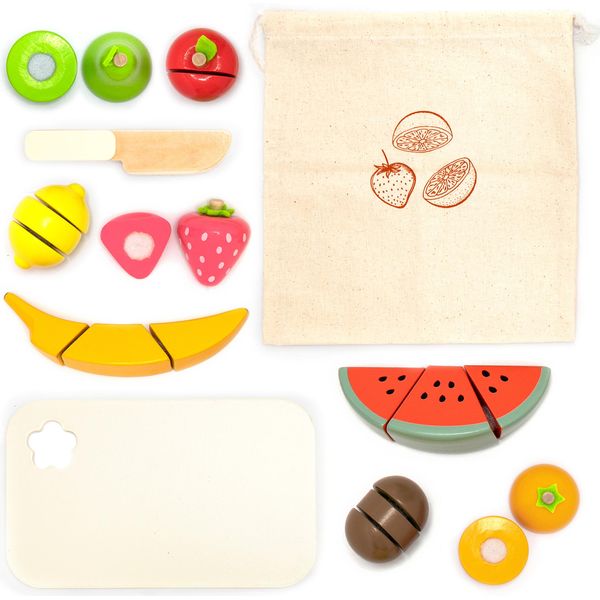 Umu® Set Di Affettamento Frutta In Legno - Giocattolo Da Cucina Con Affettamento Alimenti Per Bambini Di 2, 3, 4, 5 Anni-image