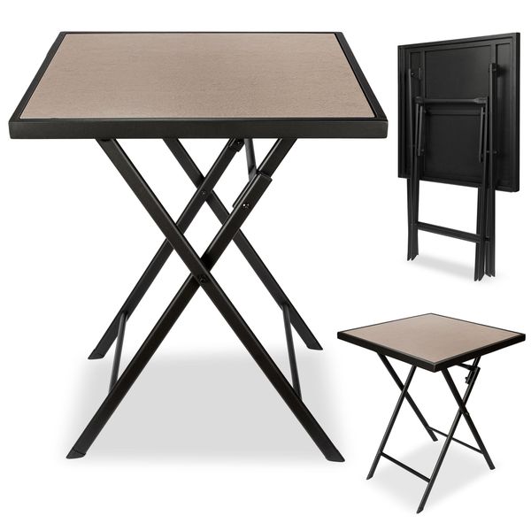 Tavolo Da Giardino Brubaker Bergamo - 58 X 58 Cm Tavolo Da Balcone Resistente Alle Intemperie - Tavolo Pieghevole In Metallo - Tavolo Da Campeggio Quadrato Con Aspetto In Pietra Per Balcone Terrazza, Beige-image