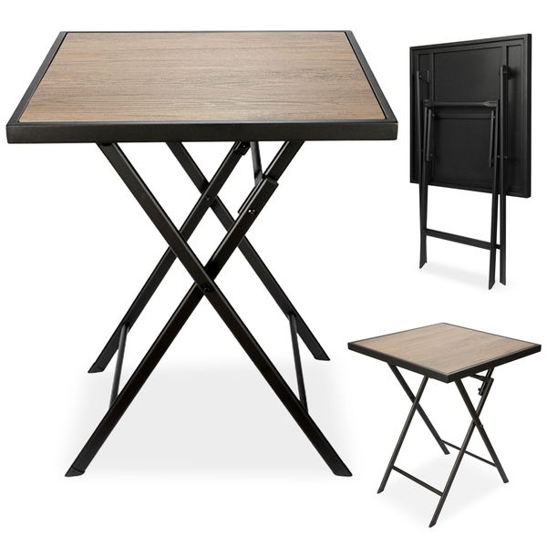 Tavolo Da Giardino Brubaker Bergamo - 58 X 58 Cm Tavolo Da Balcone Resistente Alle Intemperie - Tavolo Da Campeggio In Metallo Quadrato Con Aspetto Legno - Tavolo Pieghevole Per Balcone Terrazza, Marrone-image