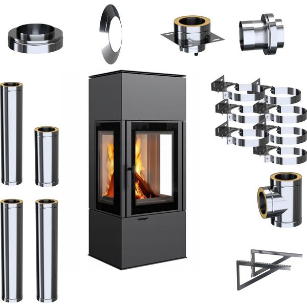 Stufa A Legna Kratki Thor View 8Kw Ø150 Set Di Canne Fumarie Esterne-image