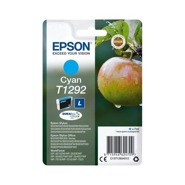 Original Epson Stylus Office Bx 535 Wd (C13T12924010 / T1292) Druckerpatrone Cyan-image
