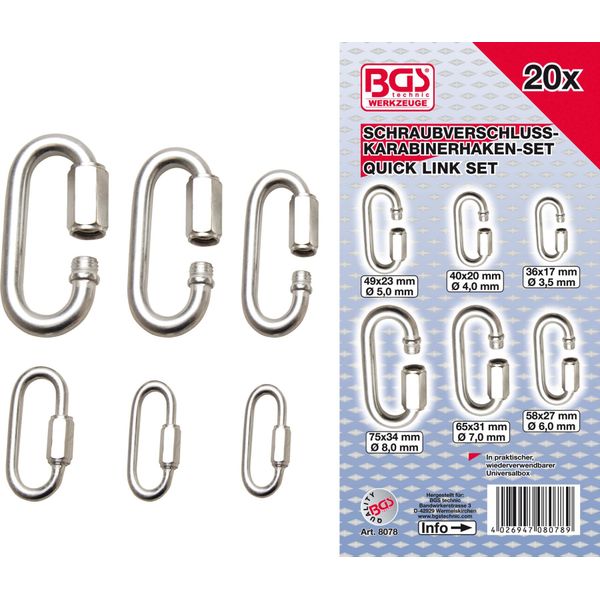Bgs Assortimento Di Moschettoni Con Tappo A Vite 20 Pezzi - 8078-image