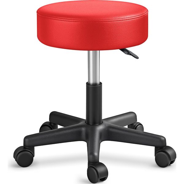 Tresko Sgabello Rotante Regolabile In Altezza Rosso 150 Kg | Sgabello Girevole Sgabello 10 Cm Di Spessore Imbottitura 47-60 Cm | Sgabello Da Lavoro Sgabello Da Ufficio Girevole A 360° Con Rotelle-image