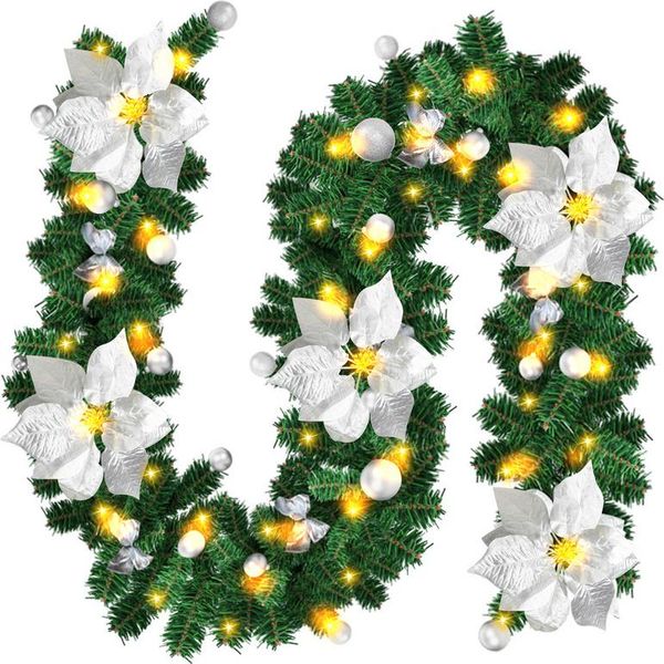 Jopassy 2.7M Ghirlanda Di Natale Ghirlanda Di Abete Decorazione Natalizia Ghirlanda Decorata 50 Led Argento-image