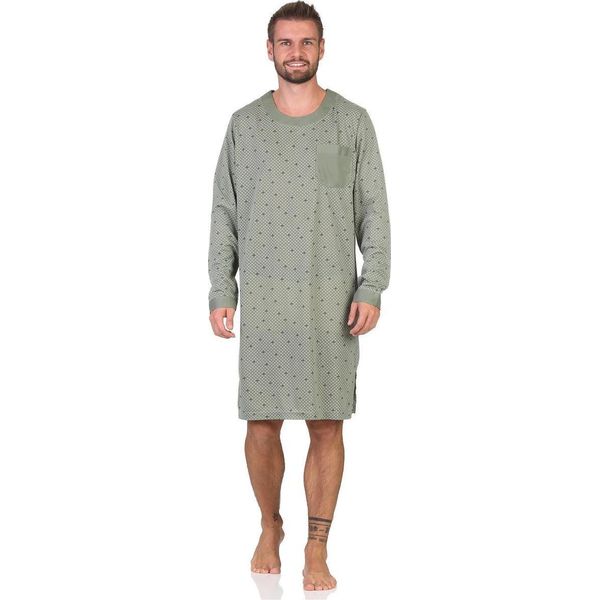 Camicia Da Notte Da Uomo Con Maniche Lunghe E Collo Rotondo, Oliva/M-image