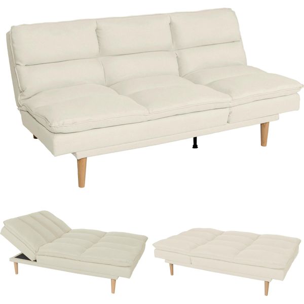 Divano Letto HWC-M79, Divano Letto Per Ospiti Divano Letto, Funzione Letto Superficie 180X110Cm ~ Tessuto/Tessuto Crema-image