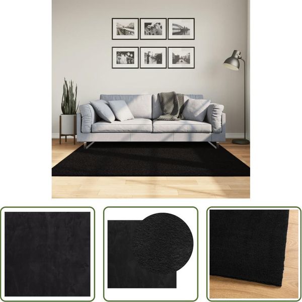 The Living Store Tappeto Huarte A Pelo Corto Morbido E Lavabile Nero 160X160 Cm-image