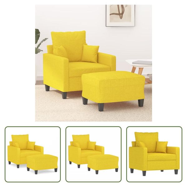 The Living Store Poltrona Con Sgabello Giallo Chiaro 60 Cm In Tessuto-image