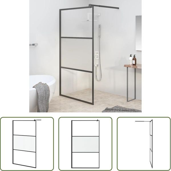 The Living Store Schermo Doccia Per Cabina Doccia 115X195Cm Esg Nero Semi-Opaco-image