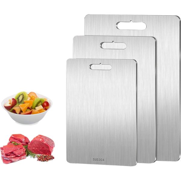 Tagliere In Acciaio Inox Da 3 Pezzi, Tagliere Per Alimenti Bifacciale, Tagliere Per Carne, Frutta-image