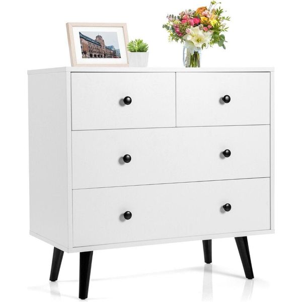 Cassettiera Con 4 Cassetti, Credenza In Legno, Mobile Portaoggetti Moderno, Bianco-image