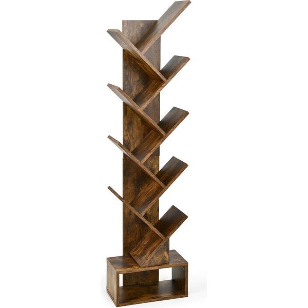 Libreria Ad Albero A 10 Livelli Con Cassetto Per Camera Da Letto/Soggiorno Marrone Rustico-image