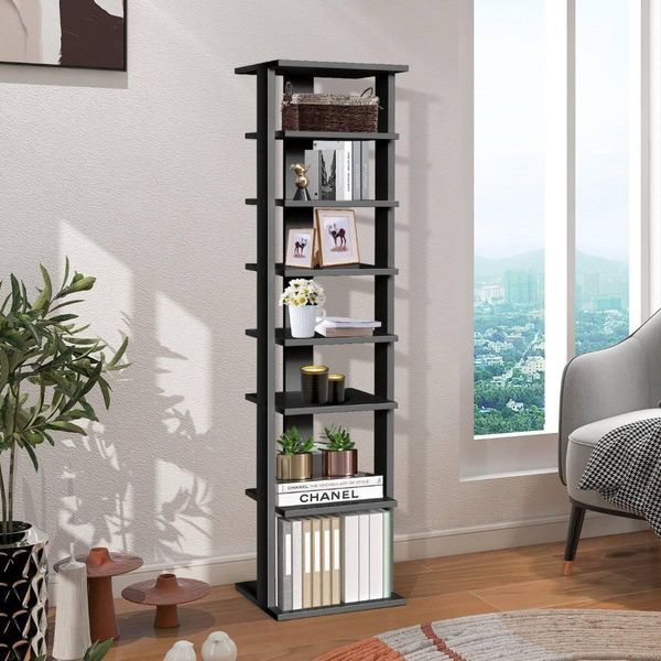 Scarpiera In Legno Scarpiera A 8 Ripiani Organizer Per Scarpe Verticale 27,5X26,5X110 Cm Nero-image