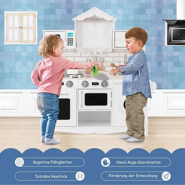 Cucina Per Bambini Compresi Accessori Da Gioco Cucina Da Gioco Con Lavatrice E Forno A Microonde 78 X 29 X 93 Cm Bianco-image
