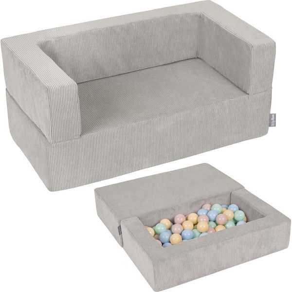 Kiddymoon Divano Per Bambini E 100 Palline/7Cm Per Bambini Divano In Schiuma Morbida Divano Modulare Leggero Versatile Copertura Rimovibile Perfetto Per Giocare Imparare E Rilassarsi, Grigio Chiaro: Beige Pastello/Blu Pastello/Giallo Pastello/Menta-image