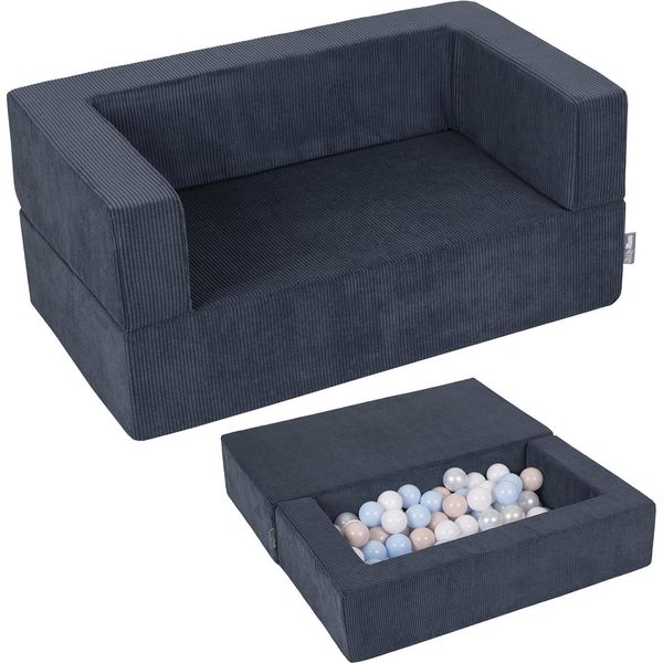 Kiddymoon Divano Per Bambini E 100 Palline/7Cm Per Bambini Divano In Schiuma Morbida Divano Modulare Leggero Versatile Copertura Rimovibile Perfetto Per Giocare Imparare E Rilassarsi, Blu Scuro: Beige Pastello/Blu Pastello/Bianco/Perla-image