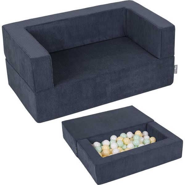 Kiddymoon Divano Per Bambini E 100 Palline/7Cm Per Bambini Divano In Schiuma Morbida Divano Modulare Leggero Versatile Copertura Rimovibile Perfetto Per Giocare Imparare E Rilassarsi, Blu Scuro: Giallo Pastello/Bianco/Menta-image