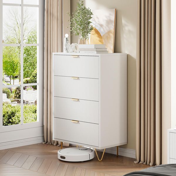 Cassettiera Moderna In Legno E Rattan Con 4 Cassetti, Mobile Multifunzionale Per Camera Da Letto, Soggiorno, Corridoio, Design Elegante E Compatto-image