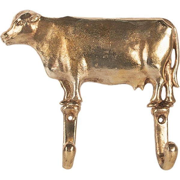 Clayre & Eef Gancio Da Parete Mucca 17X4X15 Cm Metallo Color Oro-image