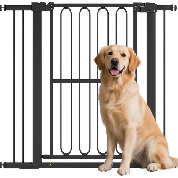 Pawhut Cancelletto Di Sicurezza Per Scale Cancelletto Di Sicurezza Per Porte Cancelletto Di Sicurezza Senza Trapano 76-104 Cm Cancelletto Di Sicurezza In Acciaio Per Cani, Animali Domestici Scale, Porte, Nero-image