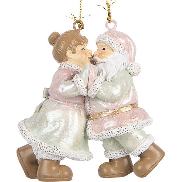Targhetta Natalizia Clayre & Eef Babbo Natale 7X4X8 Cm Plastica Rosa-image