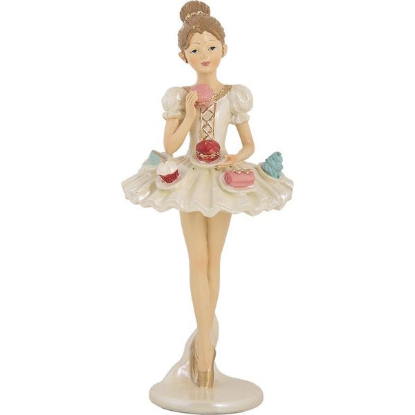 Clayre & Eef Figura Decorativa Ballerina Ø 10X24 Cm Plastica Bianco Beige-image