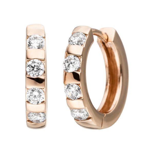 Paar Creolen Jobo "Ohrringe Mit 8 Zirkonia", Rosa (RoséGoldfarben), Ohrringe, Damen, 16Mm, Silber 925 (Sterlingsilber), 925 Silber RoséGold Vergoldet-image