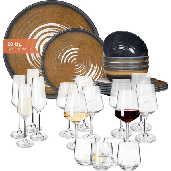 Set Di Stoviglie Da Campeggio In Melamina 4 Persone Stone Curry + 16 Bicchieri Milano Bicchieri Da Acqua Bicchieri Da Vino Bicchieri Da Champagne FlûTes Stoviglie Picnic Bbq Cookware-image