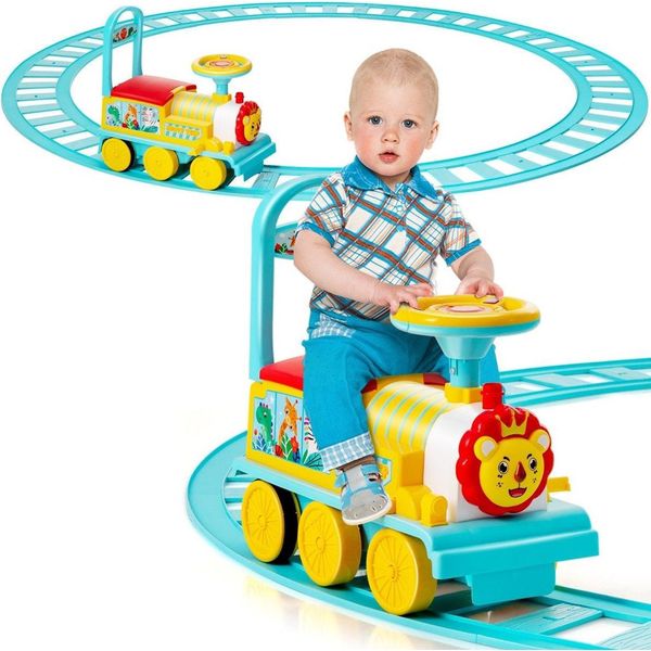 Trenino Elettrico Per Bambini Da 6 V Con 16 Pezzi Di Binari Per Bambini Dai 3 Anni Blu-image
