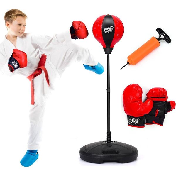Palla Da Boxe Regolabile In Altezza Da 81-123,5 Cm Incl. Guantoni Da Boxe E Set Da Boxe Per Bambini Con Pompa A Mano Rosso-image