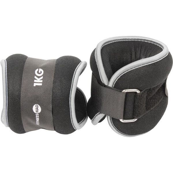 Fitness-Mad Pesi Per Mani E Caviglie Da 1 Kg - Pesi Regolabili Neri-image