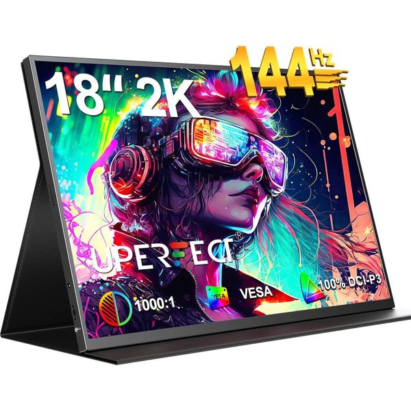 Monitor Da Gioco Portatile, Risoluzione 2K, Frequenza Di Aggiornamento 144Hz, 18 Pollici 144Hz, Spina Ue-image