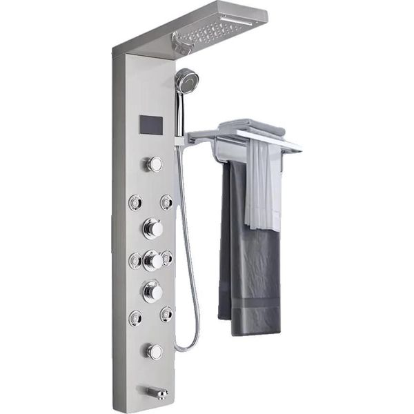 Pannello Doccia, Funzione Pioggia E Cascata, Luce Led Con Indicazione Della Temperatura, S8009 Nichel Spazzolato-image