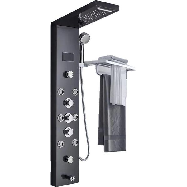Pannello Doccia, Funzione Pioggia E Cascata, Luce Led Con Indicazione Della Temperatura, S8009 Nero-image
