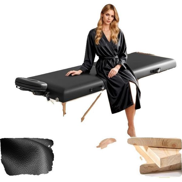 Lettino Per Massaggio, In Pelle Finta, Larghezza 70 Cm, Altezza Regolabile Da 61 Cm A 86 Cm, Montaggio Senza Attrezzi, Portata 225 Kg-image