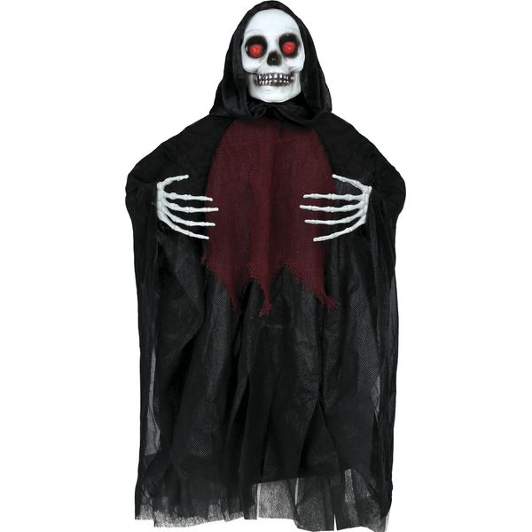 Scheletro Spaventoso Di Halloween Appeso Decorazione Luce Suono Movimento Teschio Decorazione Di Festa Sopracciglia Minacciose Horror Look Classico Look Scuro Cowl, Colore: Rosso / Nero-image