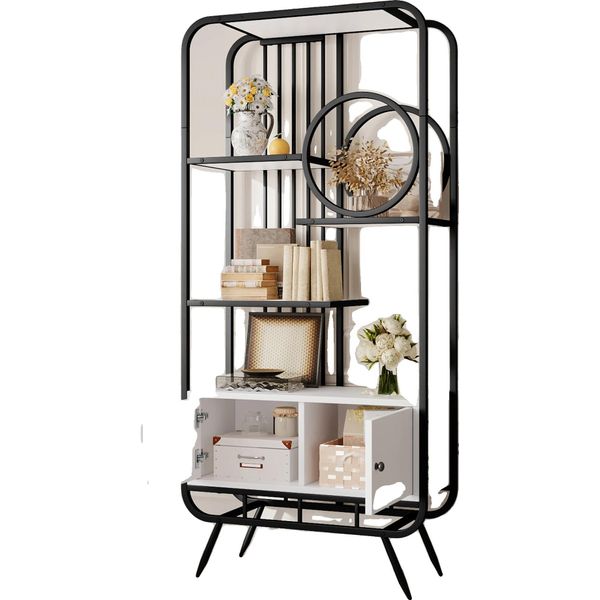 Scaffale Minimalista, Acciaio Tubolare E Mdf, Cinque Ripiani, Nero 80*30*180 Cm-image