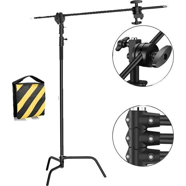 Treppiede Fotografico, Regolabile In Altezza, In Acciaio Inox Resistente, 3,3 M Nero-image
