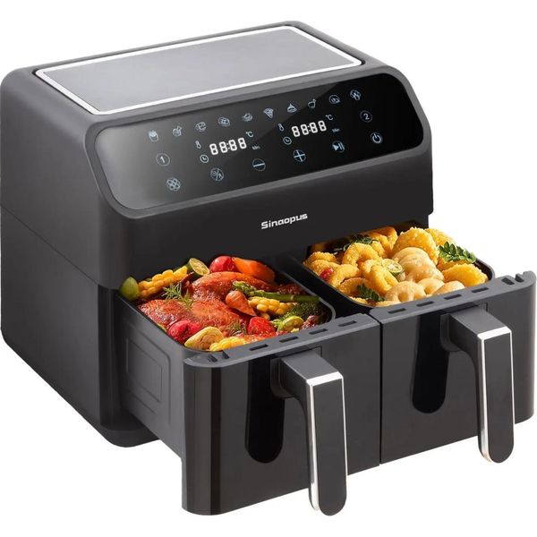 Friggitrice Ad Aria Calda, Doppia Camera, Touch Screen Led, Nero, Ue-image