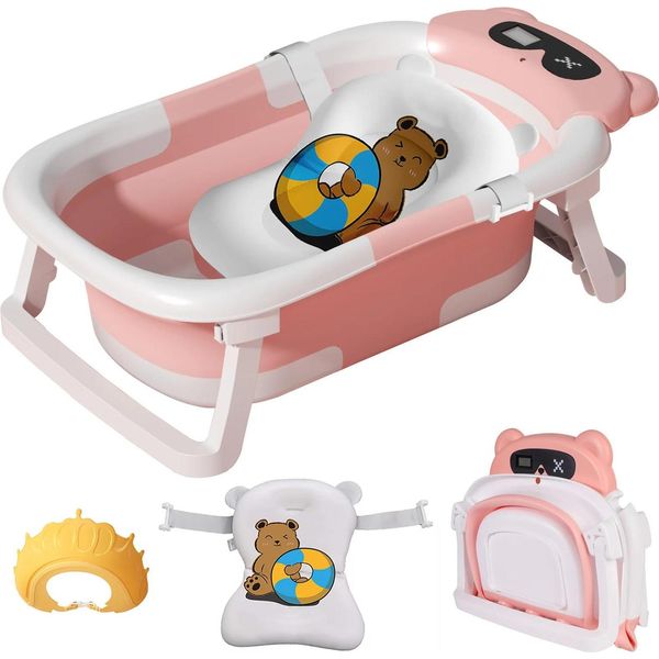 Bagnetto Per Bambini, Display Della Temperatura, Design Pieghevole, Tipo 3 Rosa-image