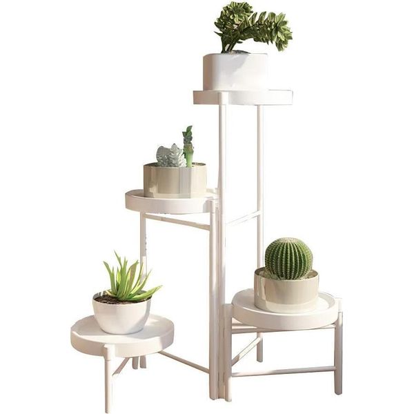 Supporto Per Piante, Design Moderno, Salvaspazio, Bianco 4 Parti-image