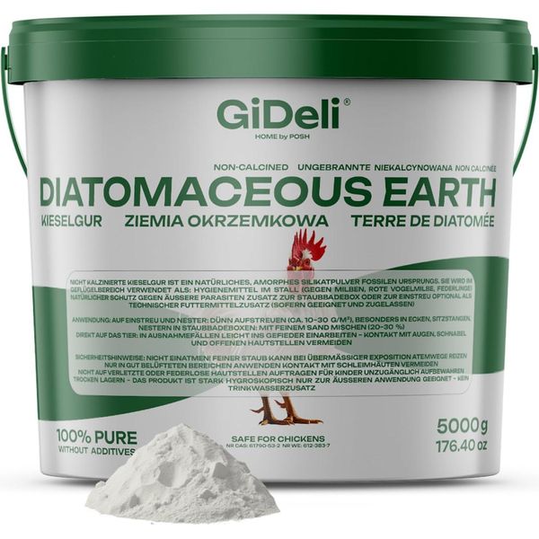 Gideli Terra Di Diatomee 5 Kg - Pura Polvere Di Diatomee Contro Gli Acari Degli Uccelli-image